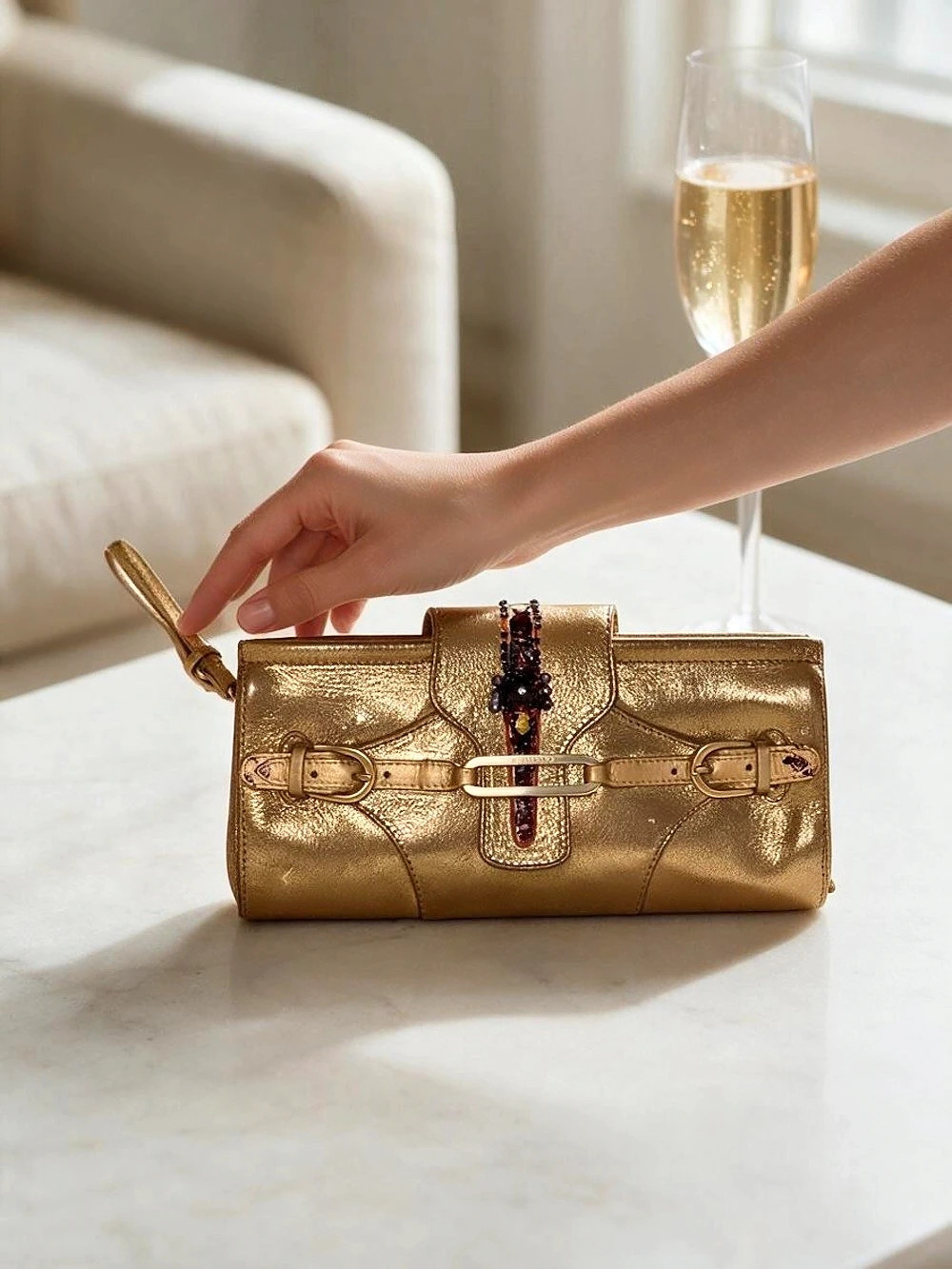 Jimmy Choo Zandra Clutch Gold Metallic Wristlet